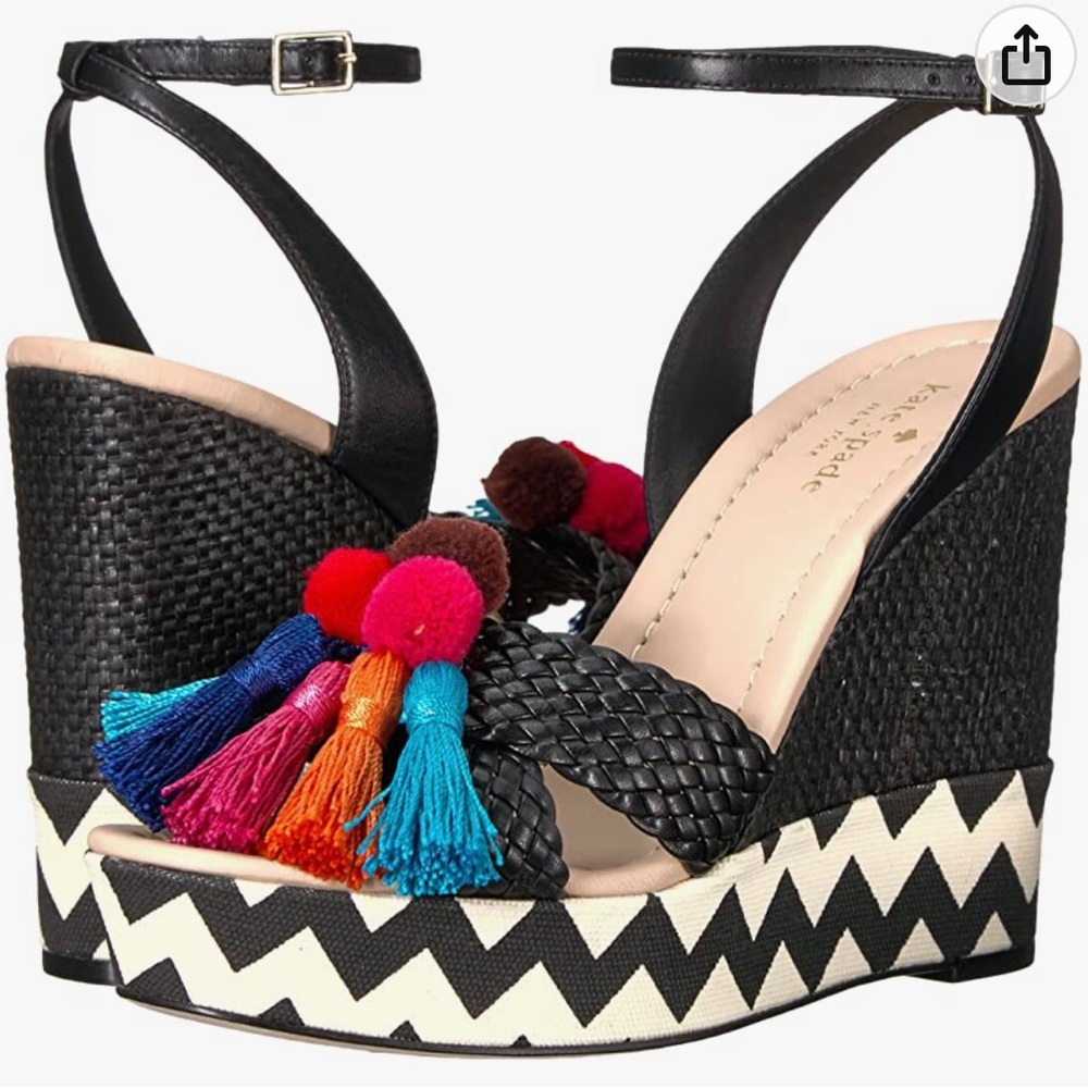 BNWT Kate Spade Delancey Black Wedge Sandals
